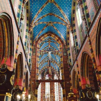 The painted ceiling of St. Mary's Basilica, one of the best things to do in Krakow
