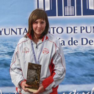Paula winning first place in her athletics competition, the European Junior Cup in Punta Umbria Spain