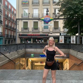 A Rainbow Metro sign in Madrid, a LGBT+ friendly destination