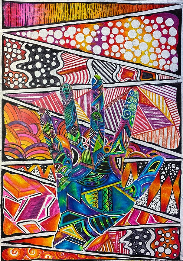 Artwork by a stundent, refreshing our knowledge of colour theory and the element of line