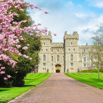 Long walk to Windsor castle in spring, London suburbs, UK