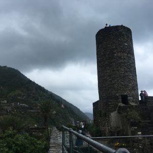 The medieval lookout tower in one of the towns in Cinque Terre
