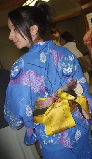 Maria, an English teacher in Japan, in a traditional kimono.