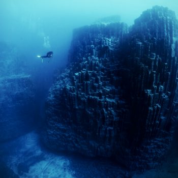 Scuba diving near a cave