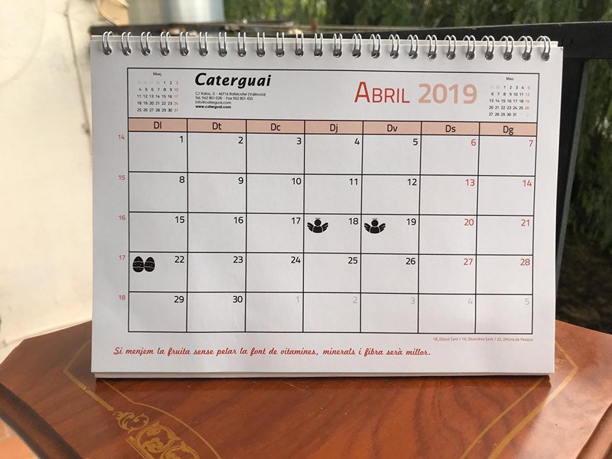 Valenciano language calendar themed on nutrition