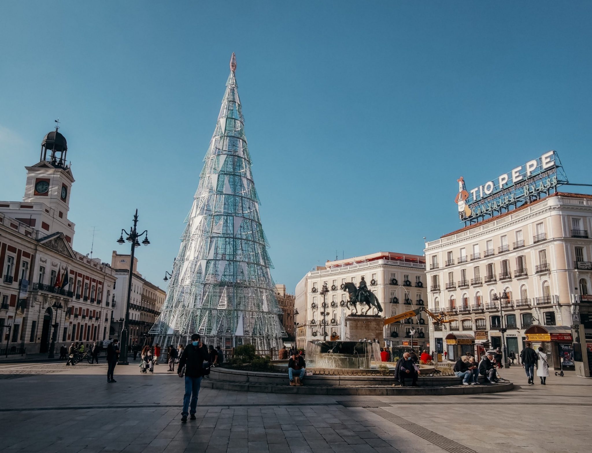 The Christmas Tree at Puerta del Sol, in Madrid Spain, a beautiful part of celebrating holidays abroad